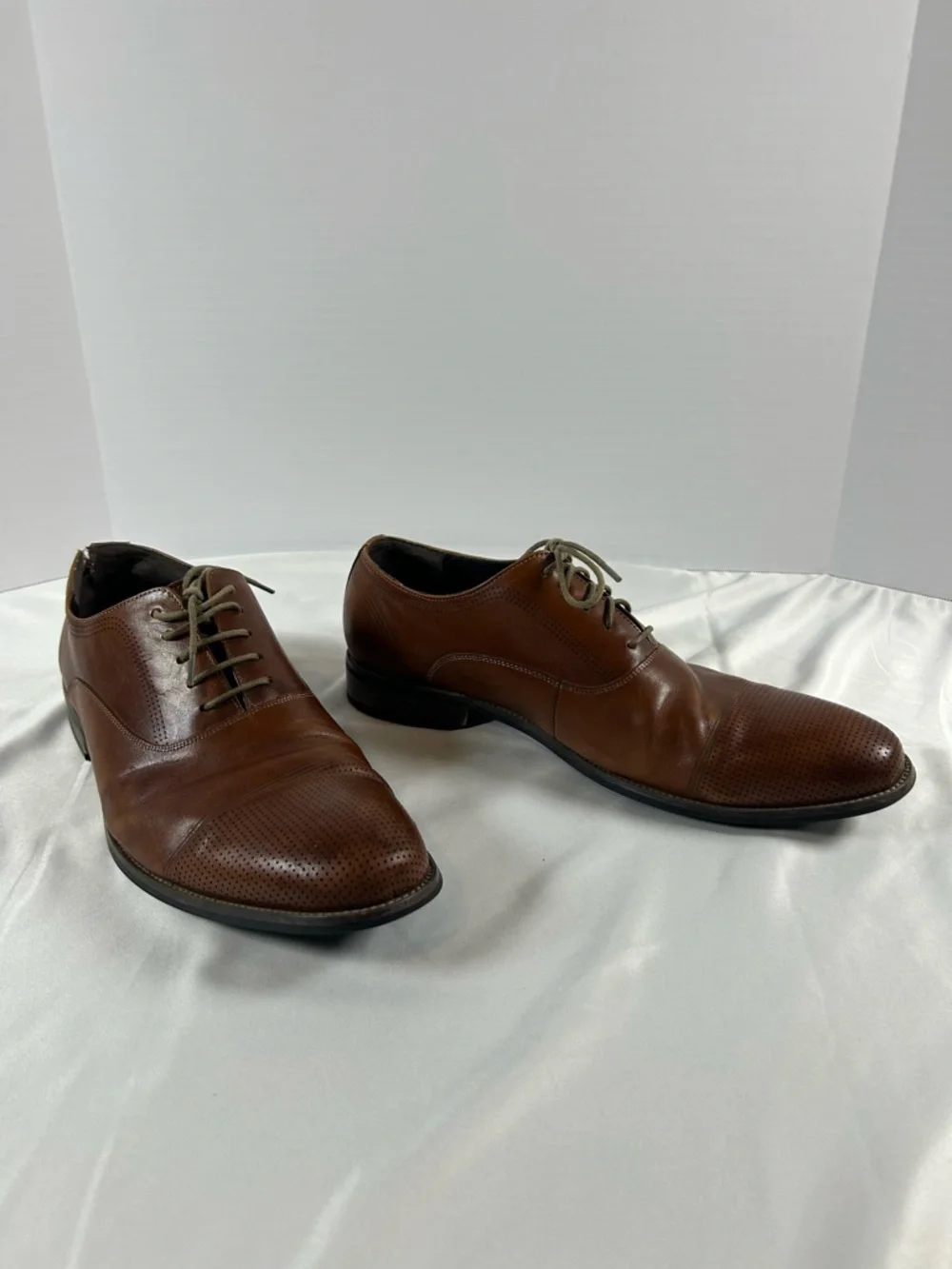 Kenneth Cole Reaction Jean IAL Men's Brown Cap Toe Leather‎ Oxfords 10.5 * flaw